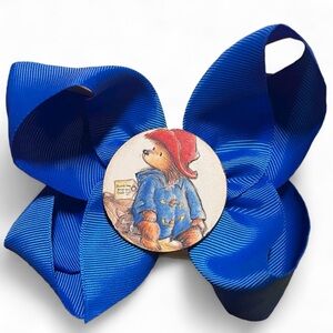 Blue Ribbon Hair Bow with Bear Design Paddington Bear
